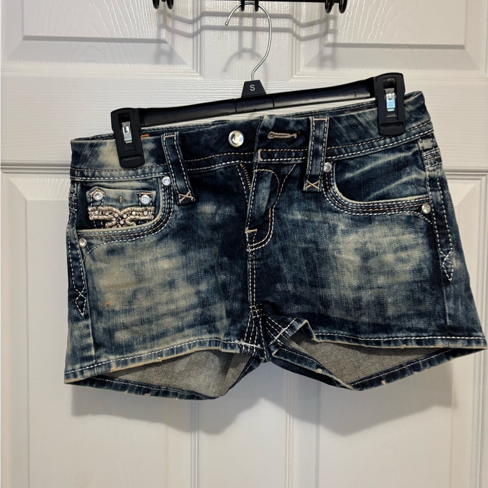 Rock Revival Blue Jean Shorts with Embellished Pocket